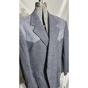 Vintage 1980s Pendleton Grey Multi Speckle Twee Suede Yoke Western Blazer 48 Reg